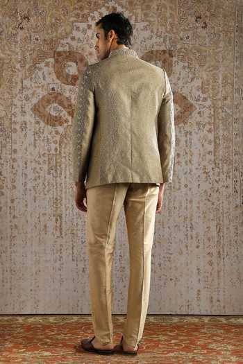 Asuka Champagne Antique Pattern Bandhgala Set 