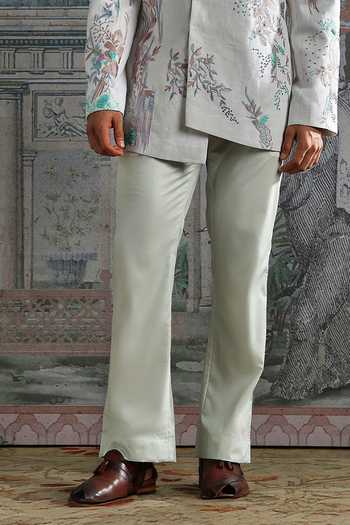 Asuka_Blue Linen Embroidery Bandhgala And Trouser Set _Online_at_Aza_Fashions