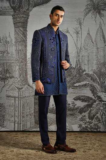 Asuka Paisley Raw Silk Bandhgala Set 