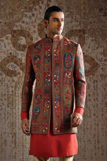 Asuka_Multi Color Pashmina Embroidered Sherwani Set _Online_at_Aza_Fashions