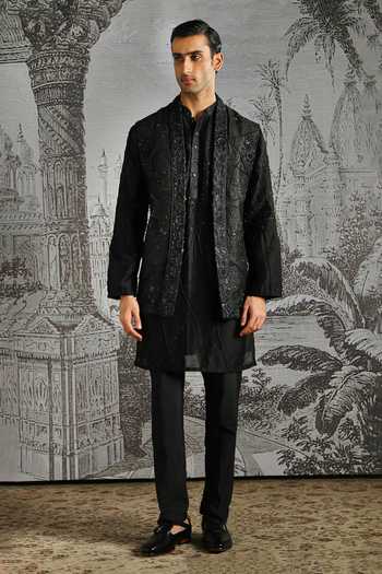 Asuka Textured Jacquard Raw Silk Kurta Bundi Set 