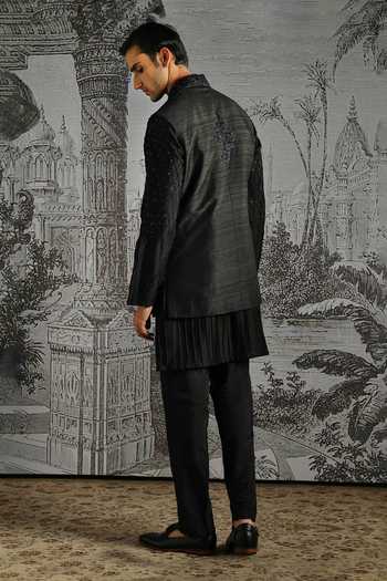 Asuka Textured Jacquard Raw Silk Kurta Bundi Set 