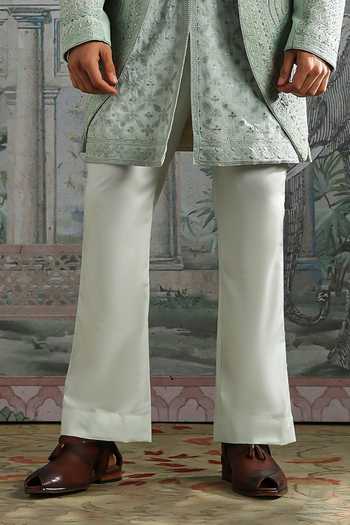 Asuka_Blue Silk, Georgette Meadow Embroidered Sherwani Set _Online_at_Aza_Fashions