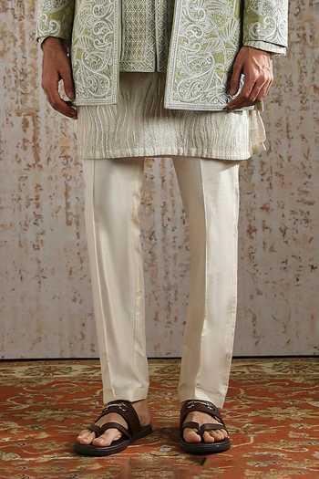 Asuka_Green , Chanderi Zari Embroidered Bandhgala Set _Online_at_Aza_Fashions