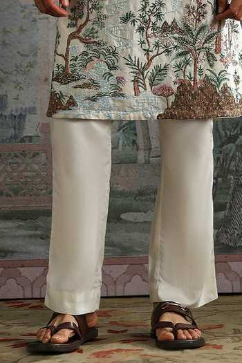Asuka_Ivory Chanderi Silk Kurta And Pant Set _Online_at_Aza_Fashions