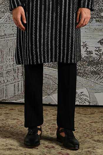 Asuka_Black Velvet, Jacquard Striped Kurta And Pant Set _Online_at_Aza_Fashions