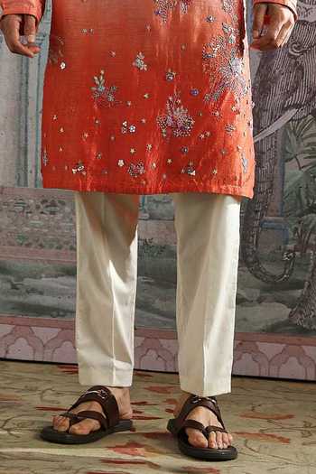 Asuka_Pink Silk Embroidered Vis Raw Kurta And Pant Set _Online_at_Aza_Fashions
