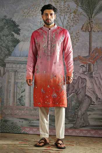 Asuka Embroidered Vis Raw Silk Kurta & Pant Set 