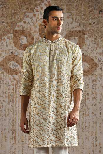 Buy_Asuka_Ivory Chanderi Silk Embroidered Kurta Set _Online_at_Aza_Fashions