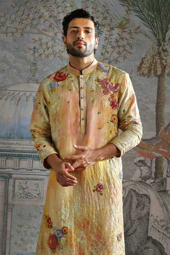 Buy_Asuka_Multi Color Chanderi Silk Floral Print Kurta Set _Online_at_Aza_Fashions