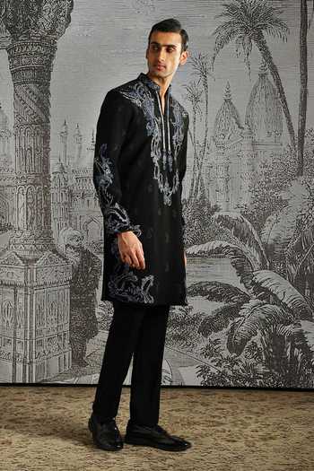Buy_Asuka_Black Abstract Metallic Pattern Kurta With Pant _Online_at_Aza_Fashions