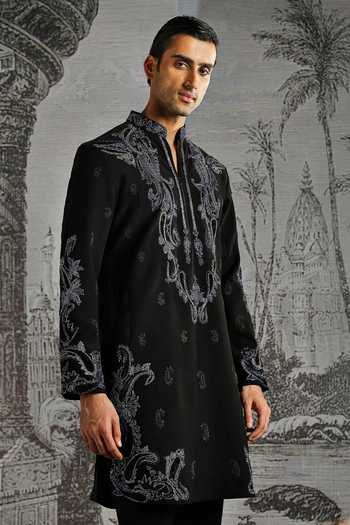 Shop_Asuka_Black Abstract Metallic Pattern Kurta With Pant _Online_at_Aza_Fashions