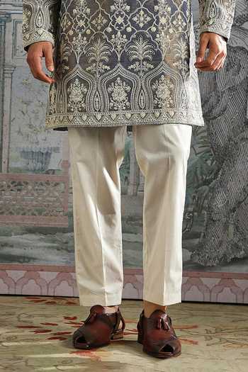 Buy_Asuka_Grey Tissue Embroidered Kurta And Pant Set _Online_at_Aza_Fashions