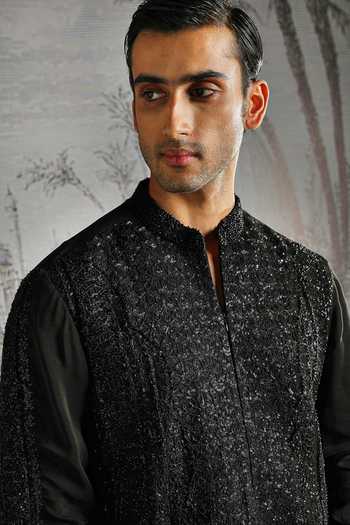 Buy Asuka Black Georgette Tonal Embroidered Kurta And Pant Set Online at Aza Fashions Buy_Asuka_Black Georgette Tonal Embroidered Kurta And Pant Set _Online_at_Aza_Fashions
