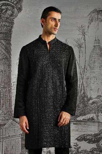 Shop Asuka Black Georgette Tonal Embroidered Kurta And Pant Set Online at Aza Fashions Shop_Asuka_Black Georgette Tonal Embroidered Kurta And Pant Set _Online_at_Aza_Fashions