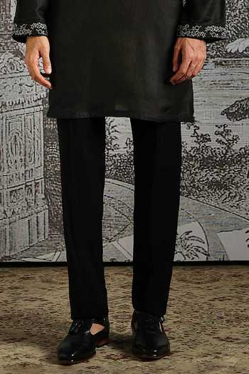 Asuka_Black Chanderi Silk Embroidered Kurta Set _at_Aza_Fashions