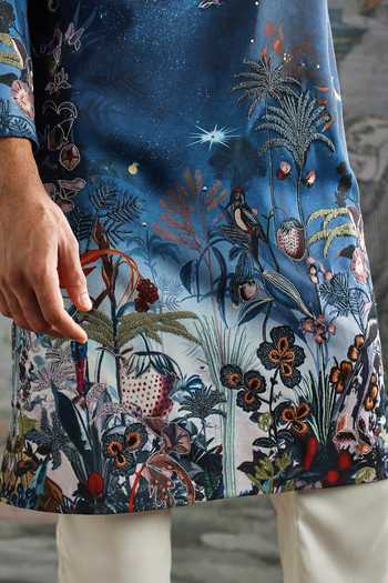 Buy_Asuka_Navy Silk Constellation Pattern Kurta And Pant Set _Online_at_Aza_Fashions