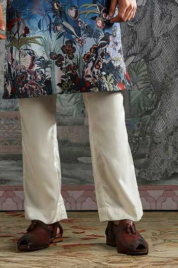 Asuka_Navy Silk Constellation Pattern Kurta And Pant Set _at_Aza_Fashions