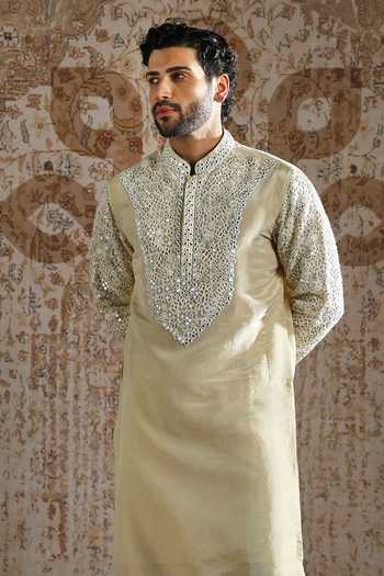 Asuka Gold Tissue Regal Embroidered Kurta And Pant Set Online at Aza Fashions Asuka_Gold Tissue Regal Embroidered Kurta And Pant Set _Online_at_Aza_Fashions
