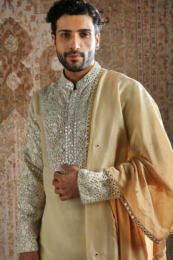 Shop Asuka Gold Tissue Regal Embroidered Kurta And Pant Set Online at Aza Fashions Shop_Asuka_Gold Tissue Regal Embroidered Kurta And Pant Set _Online_at_Aza_Fashions