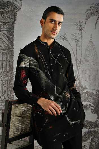 Buy_Asuka_Black Scarlet Accent Kurta And Pant Set _Online_at_Aza_Fashions