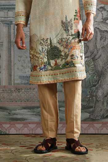 Shop_Asuka_Ivory Chanderi Silk Embroidered Kurta And Pant Set _Online_at_Aza_Fashions