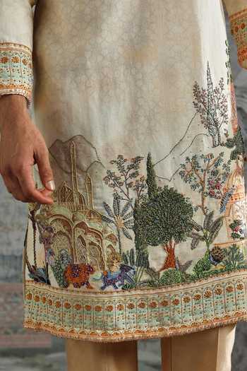 Asuka_Ivory Chanderi Silk Embroidered Kurta And Pant Set _at_Aza_Fashions