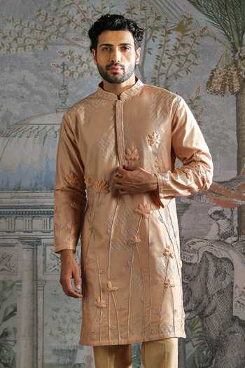 Buy Asuka Beige Chanderi Silk Embroidered Kurta And Pant Set Online at Aza Fashions Buy_Asuka_Beige Chanderi Silk Embroidered Kurta And Pant Set _Online_at_Aza_Fashions