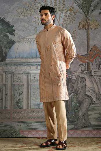 Shop Asuka Beige Chanderi Silk Embroidered Kurta And Pant Set Online at Aza Fashions Shop_Asuka_Beige Chanderi Silk Embroidered Kurta And Pant Set _Online_at_Aza_Fashions