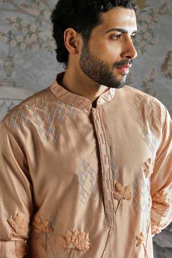 Asuka Beige Chanderi Silk Embroidered Kurta And Pant Set at Aza Fashions Asuka_Beige Chanderi Silk Embroidered Kurta And Pant Set _at_Aza_Fashions