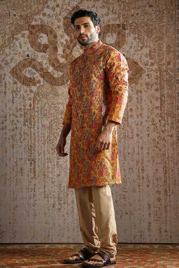 Buy_Asuka_Multi Color Silk Ornamental Brocade Pattern Kurta Set _Online_at_Aza_Fashions