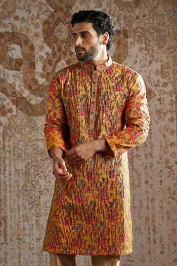 Shop_Asuka_Multi Color Silk Ornamental Brocade Pattern Kurta Set _Online_at_Aza_Fashions