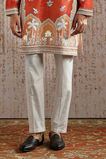 Asuka_Orange Chanderi Silk Embroidered Kurta Set _Online_at_Aza_Fashions