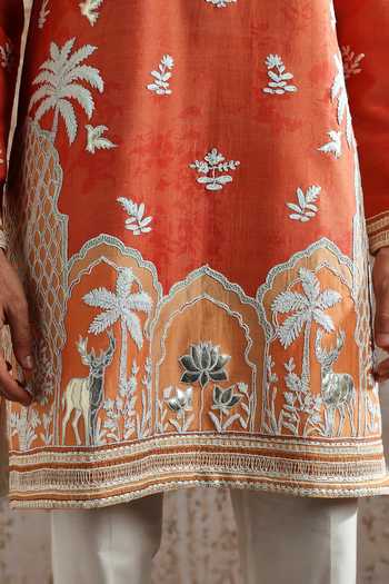 Asuka_Orange Chanderi Silk Embroidered Kurta Set _at_Aza_Fashions