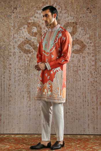 Buy_Asuka_Orange Chanderi Silk Embroidered Kurta Set 