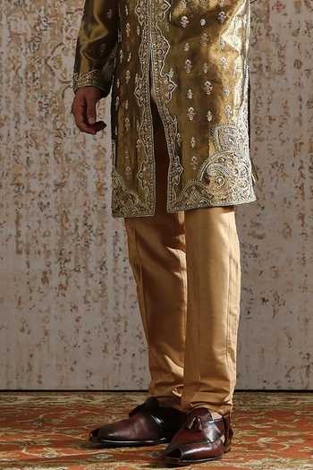 Asuka_Green Tissue Embroidered Sherwani And Pant Set _Online_at_Aza_Fashions