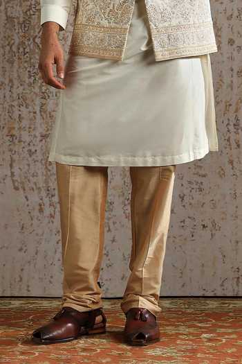 Asuka_Cream Embroidery, Zari Bundi Kurta Set _Online_at_Aza_Fashions