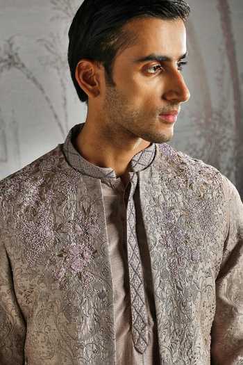 Asuka_Multi Color Silk Zari Embroidered Bundi Kurta Set _at_Aza_Fashions