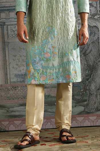 Asuka_Blue Chanderi Silk Aqua Pastel Garden Embroidered Kurta Set _Online_at_Aza_Fashions
