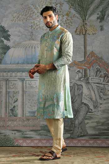 Shop_Asuka_Blue Chanderi Silk Aqua Pastel Garden Embroidered Kurta Set _Online_at_Aza_Fashions