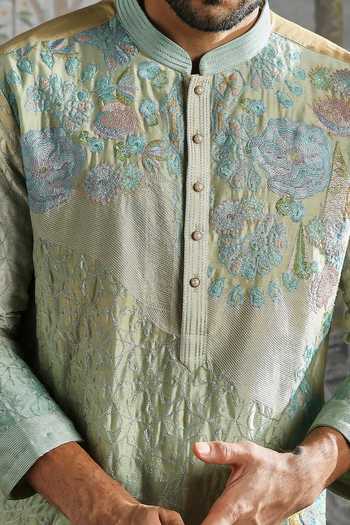 Asuka_Blue Chanderi Silk Aqua Pastel Garden Embroidered Kurta Set _at_Aza_Fashions