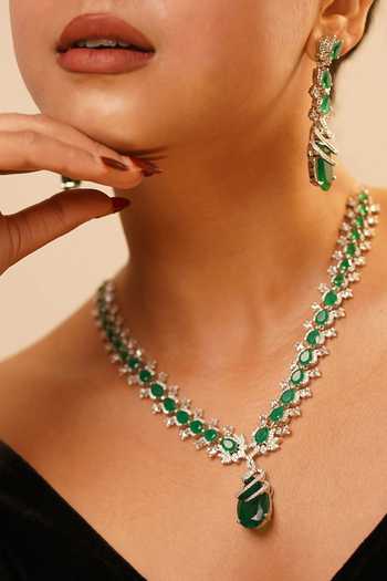 MRJEWELS Emerald Imitation Diamond Necklace Set 
