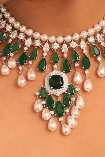 MRJEWELS_Green Regal Embellished Necklace Set _Online_at_Aza_Fashions