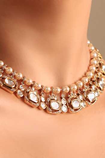 MRJEWELS_White Victorian Kundan Embellished Necklace Set _Online_at_Aza_Fashions