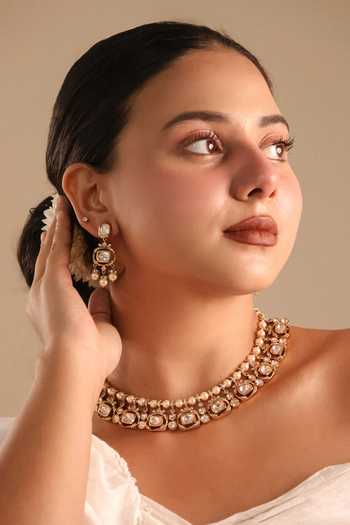 MRJEWELS Victorian Kundan Embellished Necklace Set 