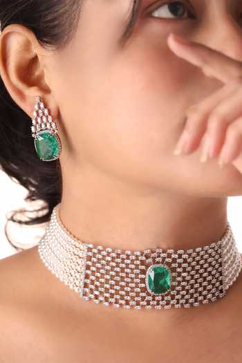 MRJEWELS Emerald Grid Pearl Embellished Choker Set 