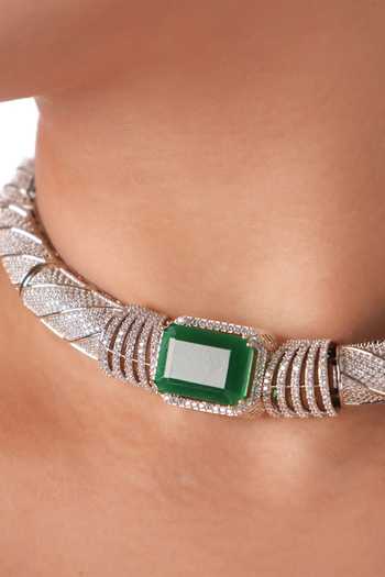 MRJEWELS_Green Emerald Regent Pave Choker Set _Online_at_Aza_Fashions