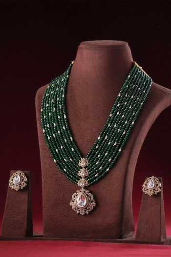 MRJEWELS Royal Polki Maharani Bead Work Necklace Set 