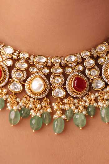 MRJEWELS_Multi Color Aarohi Heirloom Kundan Embellished Choker Set _Online_at_Aza_Fashions