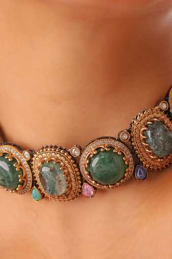 MRJEWELS_Multi Color Royal Gemstone Studded Choker Set _Online_at_Aza_Fashions